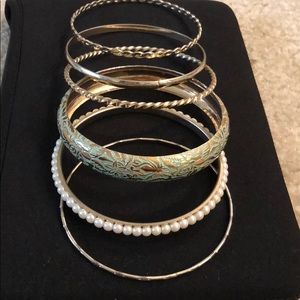 Set of 6 Bangles - aqua, gold, pearl designs!